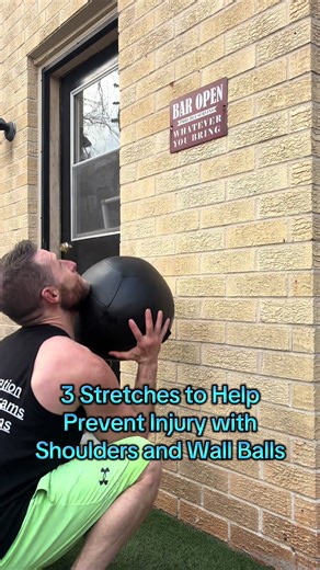 3 stretches to incorporate into your shoulder and wall ball training to prevent injury. #injuryprevention #wallballs