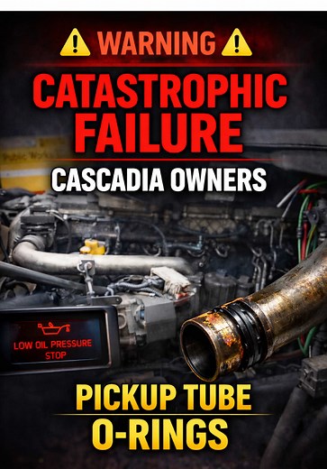 ⚠️ WARNING ⚠️ Freightliner Cascadia Catastrophic Failure | Pickup Tube O-Rings In this video, I break down a common but overlooked failure in Freightliner Cascadias that can lead to low oil pressure and catastrophic engine damage if ignored. The pickup tube O-rings are known to harden, shrink, and fail over time — especially at higher mileage. When this happens, oil pressure drops, and many drivers end up chasing sensors or worse… blowing an engine. I explain: - What the pickup tube O-rings do -