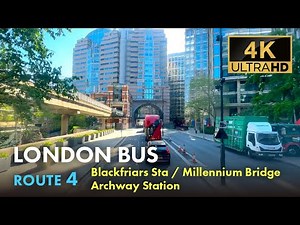 London Bus Ride, Route 4, Double Decker, 4K Virtual Tour