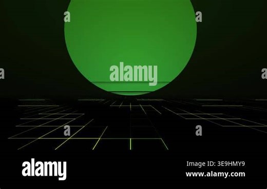 Green Floating Sphere Over Neon Grid Horizon Stock Video Footage - Alamy