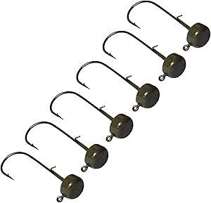 Alichino 1/15oz 1# Hook,6 pcs greenpumpkin Tungsten Mushroom jig Head,Tungsten jig Head for bass