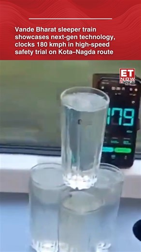 The Vande Bharat sleeper train underwent a key safety and performance trial, touching 180 kmph on the Kota–Nagda section as officials tested its advanced technology, safety systems and onboard water management features. [Vande Bharat, Kota- Nagda] #ETTrendingNow | ET NOW