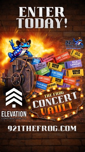 Take a look at what's inside The Frog Concert Vault presented by Elevation Construction! A pair of lower level or better tickets to the following concerts: - Luke Combs at Ohio Stadium in Columbus, OH on 4/25 - Ella Langley at the Huntington Center in Toledo, OH on 5/7 - Zach Bryan at Huntington Bank Field in Cleveland, OH on 5/9 - Morgan Wallen at Lucas Oil Stadium in Indianapolis, IN on 5/9 Head to 921thefrog.com to sign up and find more details on the giveaway! | 92.1 The Frog - Lima's New Co