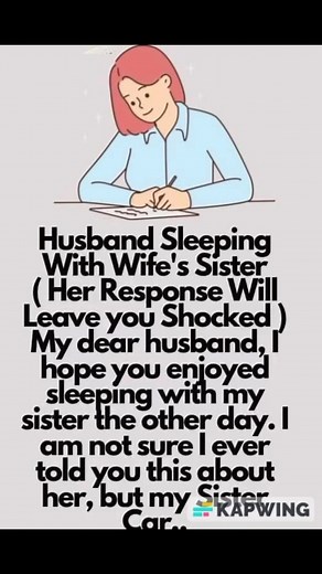 Husband Sleeping With Wife's Sister ( Her Response Will Leave you Shocked ) My dear husband, I hope you enjoyed sleeping with my sister the other day Check the 1st comment | OurTime