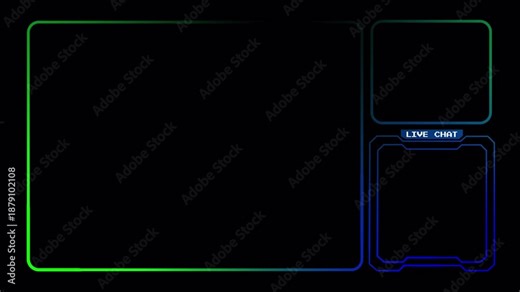 Animated Twitch Stream Overlays Pack. Webcam Frame, Live Chat Box, and Intermission Screen Border Elements Motion Graphic 4k video animation seamless loop