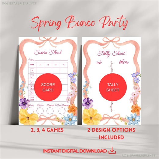 Spring Bunco Party Score Cards and Tally Sheet Printable, Floral Bunco Game Sheets 2 3 4 Games, Wildflower Girls Night Party, Mom, Digital - Etsy