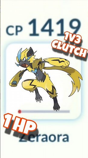 1 HP Zeraora 1v3 Clutches Grunt ⚡🔥 #pokemon #pokemongo #shorts #battle