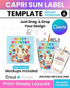 Editable Capri Sun Label Template | Juice Pouch Wrap Canva | Custom Party Favor | Printable Capri Sun Wrapper - Etsy Canada