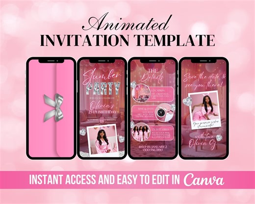 Slumber Party Animated Invitation, Birthday Sleepover Video Invite, Girls Night Out Party Evite, Pajama Party Digital, PJ Party Canva E-vite - Etsy