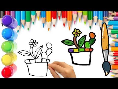 How To Draw cute Flower Plant Drawing, Painting & Coloring For Kids and Toddlers_ Child Art 🐋🌈🎨