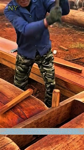 Wooden Peg Joinery on Massive Timber Posts: Traditional Large Wooden House Construction.