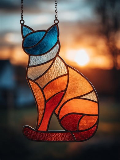 Geometric Cat Suncatcher Stained Glass Pattern, Modern DIY Template (digital Download) - Etsy