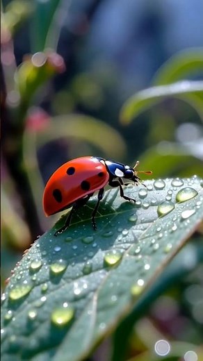 Ladybug Close-Up on Dewy Green Leaf | Beautiful Nature Video. #nature #shorts #reels