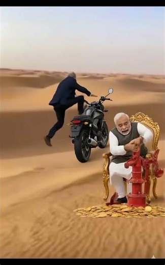Trump’s Epic Escape: The Golden Hammer and the Desert Bike! 🔨🏍️Trump #Modi #FunnyAnimation #Satire