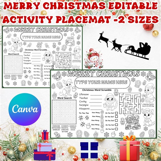 Editable Christmas Placemat – Kids Holiday Activity Sheet (digital Download) - Etsy UK