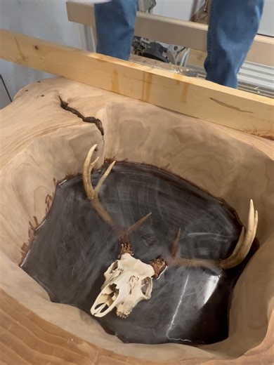 Red Barn Home on Instagram: "Creating this stunning Euro deer skull coffee table for @hannahbarron96 was so much fun! I’m so happy with how it turned out and how it fits perfect with her style! What a great experience getting out in to the water too with her and Jeff! It was absolutely awesome! Can’t wait to go out again! We are always taking custom orders here @red_barn_home so please DM us directly to get your dream piece started. This stunning table started as an idea in my head so the sky is