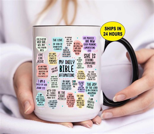 Daily Bible Affirmation Mug | Christian Scripture Coffee Cup - Etsy