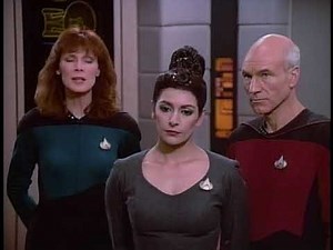 Troi, Riker, and Data Advise Picard that he must ask for Lt. Yar back