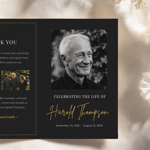 Funeral Program for Man Editable in Canva Instant Download Modern Black Memorial Service Program With Obituary Order of Service - Etsy Canada