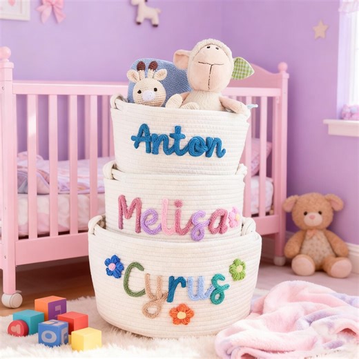 Personalized Baby Basket · Monogrammed Woven Basket · Christmas Gift · Cotton Knitted Nursery Basket · Baby Shower Basket · Grandbaby Gift - Etsy