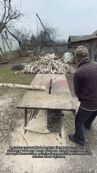 Watch This Fast Homemade Saw Table Cut Birch Logs #worker #process #sawmill #woodwork #tools