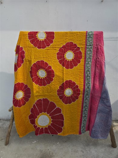 Boho Kantha Quilt | Vintage Handmade Cotton Blanket | Reversible Indian Patchwork Throw |bedding Decor - Etsy