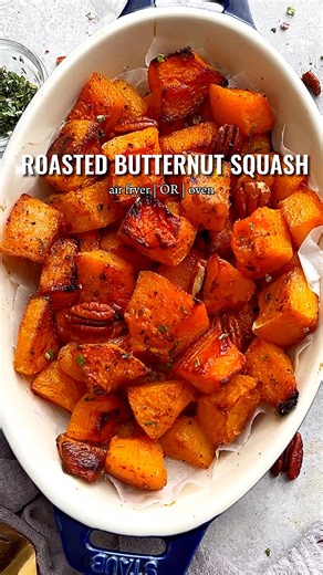 7K views · 25 reactions | This Roasted Butternut Squash is an easy side dish for fall dinners or a tasty holiday side for Thanksgiving. It comes together quickly with savory herbs and toasted pecans and simple to customize and make ahead either in the air fryer or oven. Full printable recipe: https://lifemadesweeter.com/maple-cinnamon-roasted-butternut-squash/ | Life Made Sweeter | Facebook