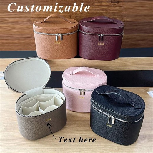 1pc Customized Large-Capacity PU Leather Cosmetic Box With Inside Storage Organizer, Personalized Women Travel Makeup Case Cosmetic Bag With Handle, A Light Luxury Storage Insert Organizer, A Custom-Made PU Leather Storage Box That Can Be Customized In Terms Of Name And Letter Capitalization, With A