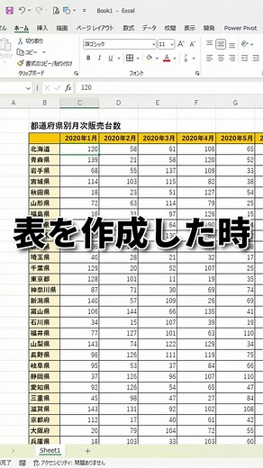 行と列を固定する方法 【方法①】 ・表示タブのウィンドウ枠の固定を選択 【方法②】 ・Alt→W→F→Fの順に押下 このアカウントはPC時短テク（主にExcel）を投稿しています！ ぜひ他の投稿もチェックしてみてください！ コメントで感想お待ちしてます♪ 不明点やご相談もご気軽にどうぞ！ #エクセル #excel #エクセル便利技 #業務効率化