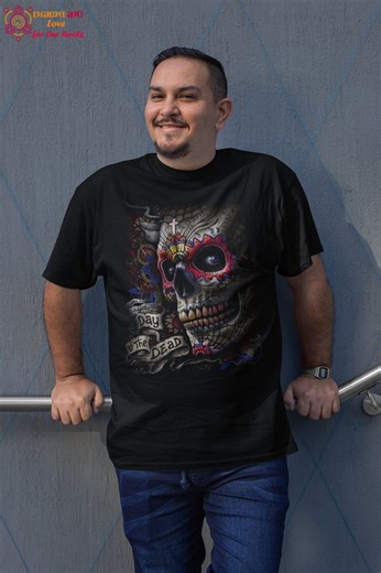 Colorful Mexican Sugar Skull T-shirt: Day of the Dead Art for Men, Traditional Cultural Themed Apparel - Etsy