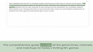 comprehensive guide provides all the game times, channels, and matchups for todays thrilling NFL gam