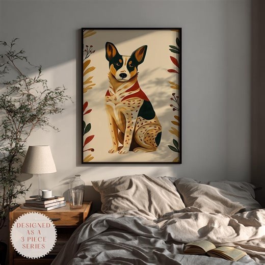 Australian Cattle Dog Wall Art – Modern Folk Pet Illustration for Cozy Neutral Home Decor - Etsy