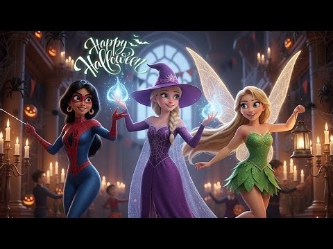 🎃 SPOOKY HALLOWEEN COSTUME PARTY👻💀 Elsa Anna Rapunzel Cinderella & Other Disney Princesses Dress up