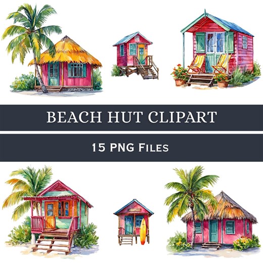 Tropical Beach Hut PNG Bundle | Island House Clipart | Summer Vacation Graphics | Illustration Set Design - Etsy