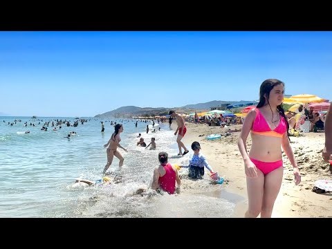 Crowded Beach Walk in Turkey 🇹🇷 | Real-Time 4K Summer Tour