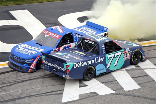 Watch: Kyle Busch’s victory burnout gets unexpected twist from teammate Carson Hocevar after EchoPark Truck race