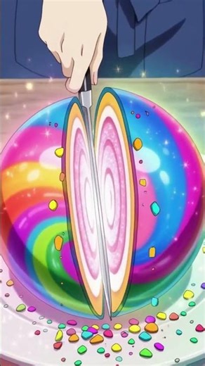 Luna slowly cuts a giant colorful swirl bonbon 🍭✨ | Luna Dreams Kitchen #Shorts #ASMR