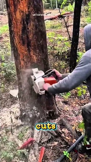 Precision Tree Felling Technique Using Chainsaw and Wedges#shorts #TreeFelling #ChainsawSkills