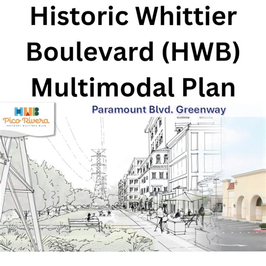 This past week, the City Council adopted the Historic Whittier Boulevard (HWB) Multimodal Plan, which sets the stage for establishing a safe, beautiful, resilient, and vibrant "uptown" business district in the City Of Pico Rivera. Based on a robust community empowerment campaign, this plan truly represents a vision that was developed by the people, for the people. We are happy to report that the City has already received several grants to kickstart various early action projects such as the cente