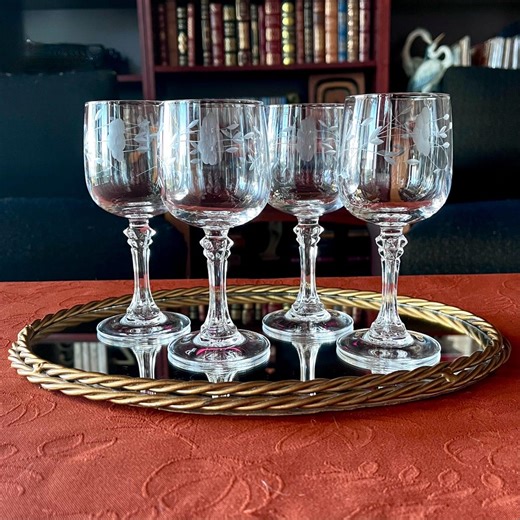 Vintage Etched Wine Glasses "bordeaux" From Princess House - Set of 4 - Etsy