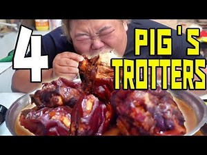 A 550-pound fat man eats 4 large pig's trotters at one time, so tasty! #Fat Monkey
