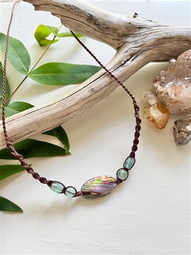 Abalone Shell Macrame Choker: Adjustable Boho Fluorite Necklace - Etsy