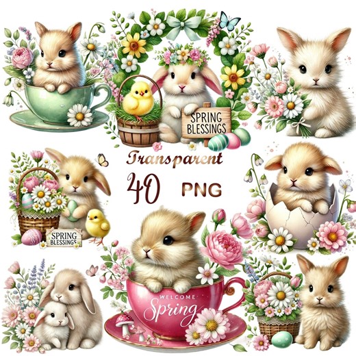 40 PNG Watercolor Pastel Rabbit Clipart, Bunnies PNG, Floral Bunny Clipart, Easter Bunny Png, Bunniessublimation, Cute Bunnies Png - Etsy