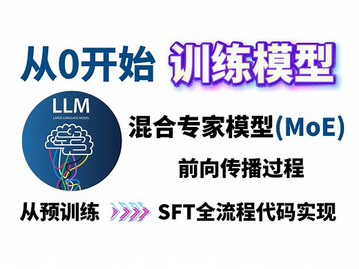 【30分钟学会】如何从零开始训练大模型，从预训练到SFT全流程代码实现，搭配实例讲解MoE前向传播，详细教程，过程可视化，让你完全搞懂混合专家模型！（附教程代码_哔哩哔哩_bilibili