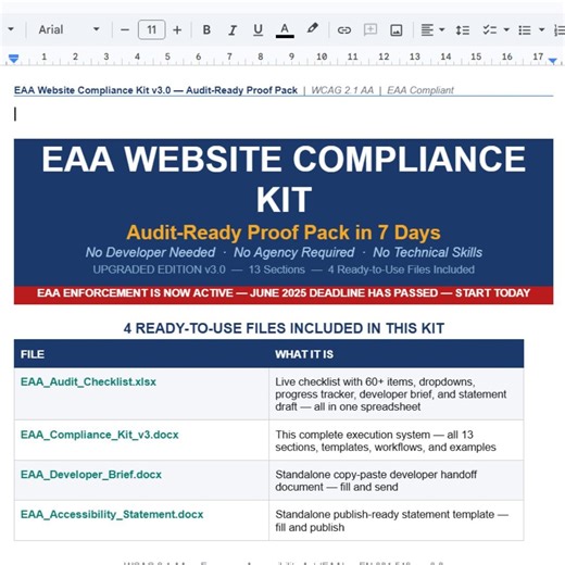 EAA Website Compliance Kit | Audit Checklist, WCAG 2.1 Template (digital Download) - Etsy Finland
