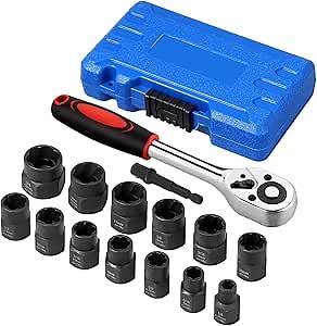 VORXEON 13Pcs 3/8" Bolt Extractor Socket Set with Ratchet Wrench and Connecting Rod, Stripped Rounded Bolt Extractor Kit Impact Nut Remover Set for Removing Damaged Frozen Rusted Bolts Nuts Screws - Amazon.com
