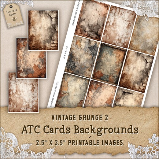 Printable ATC Card Backgrounds, Vintage Grunge Texture Digital Sheets for Junk Journals - Etsy