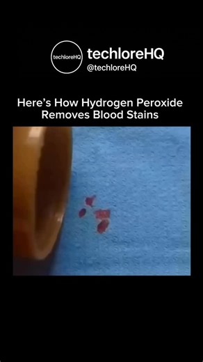 TechloreHQ on Instagram: "Hydrogen peroxide removes blood stains through a simple but powerful chemical reaction. Blood contains proteins and iron-rich hemoglobin. When hydrogen peroxide touches the stain, it breaks these proteins apart and rapidly releases oxygen bubbles. This bubbling action lifts the blood out of the fabric fibers, making the stain loosen and fade—especially when it’s fresh. It’s a perfect example of everyday chemistry doing real-world work, which is why hydrogen peroxide is