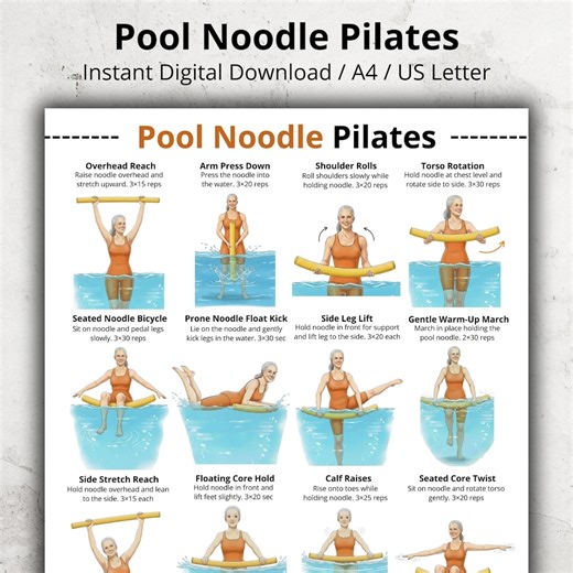 Pool Noodle Pilates Exercises Printable, Water Pilates and Aqua Exercises at Home, Pool Exercises for Beginners, No Equipment Water Workout - Etsy UK