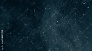 Natural Organic Dust Particles Floating On Black Background. Dynamic Dust Particles Randomly Float In Space With Fast And Slow Motion. Shimmering Glittering Colored Particles With Bokeh In The Air.
